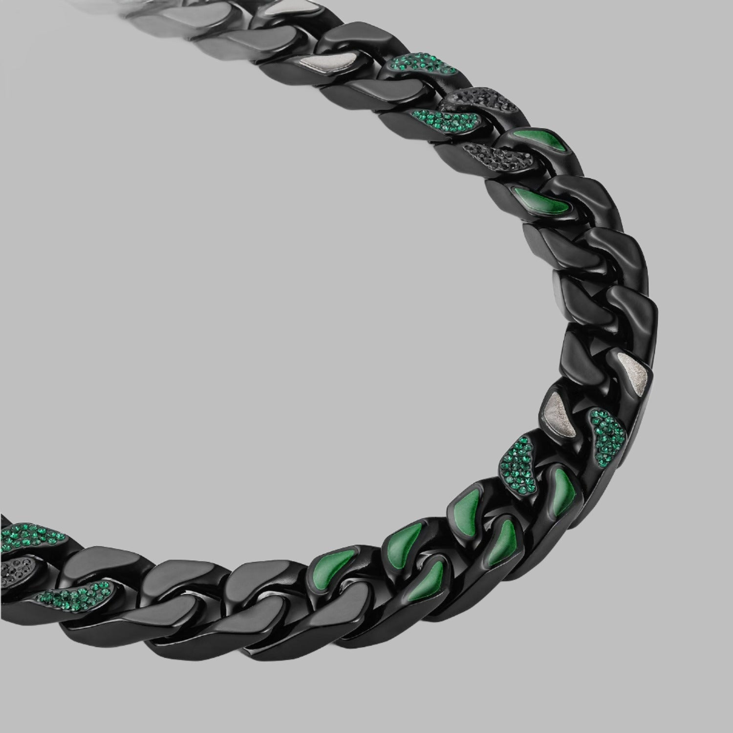 Streetwear Dark Green Patch Cuban Chain Necklace