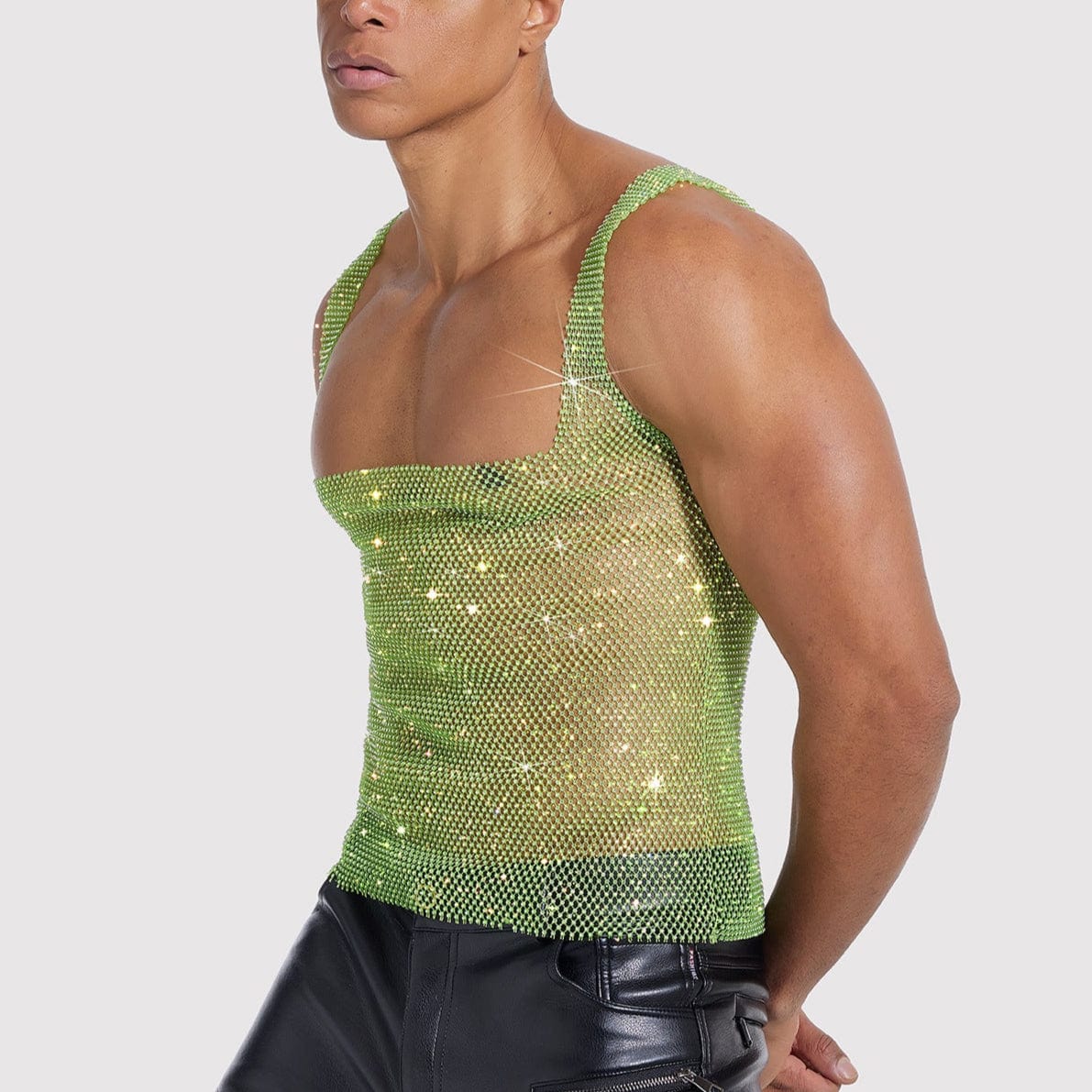 Sparkle Party Fishnet Top with Rhinestone Straps