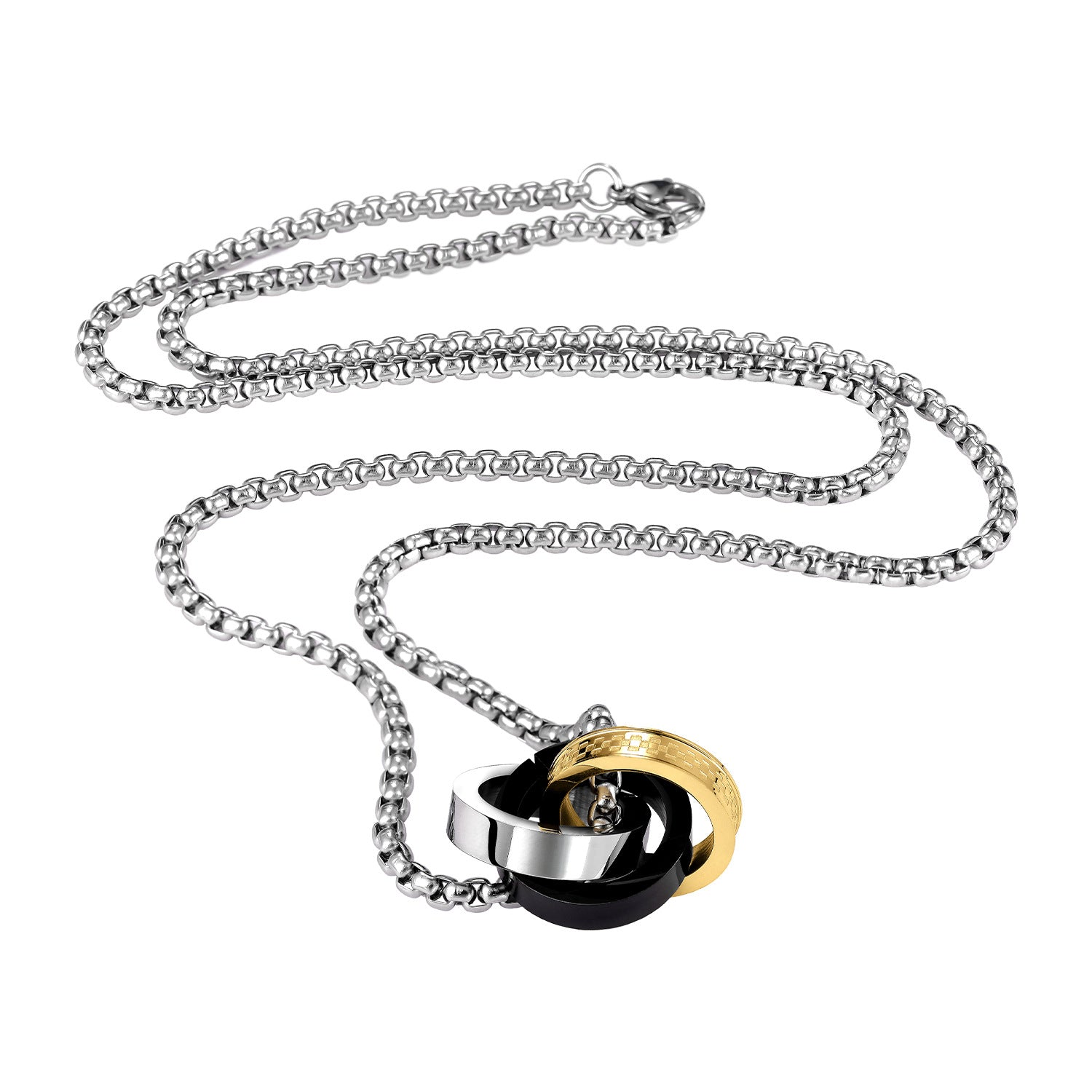 Urban Hip-hop Titanium Steel Triple Ring Necklace