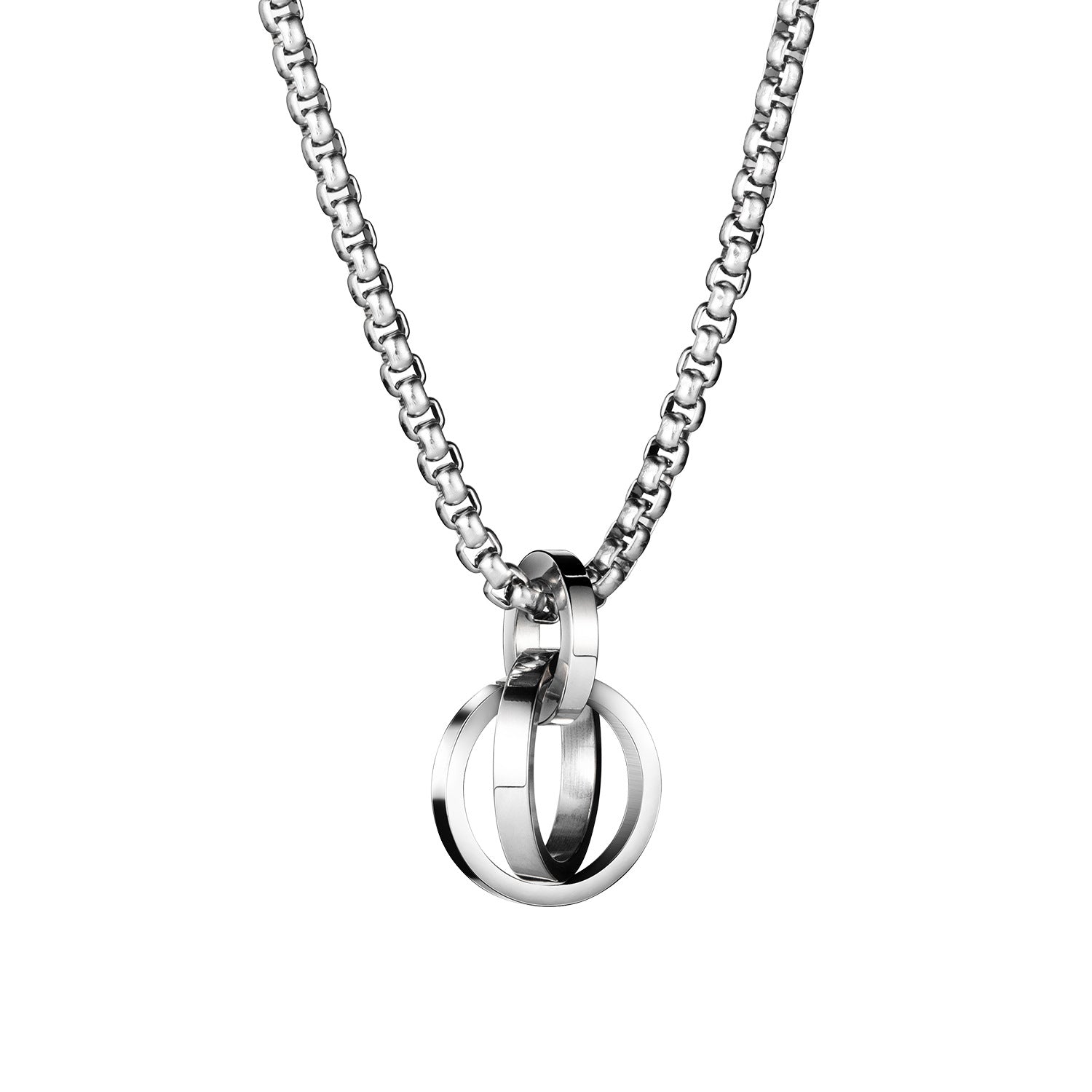 Urban Hip-hop Titanium Steel Triple Ring Necklace