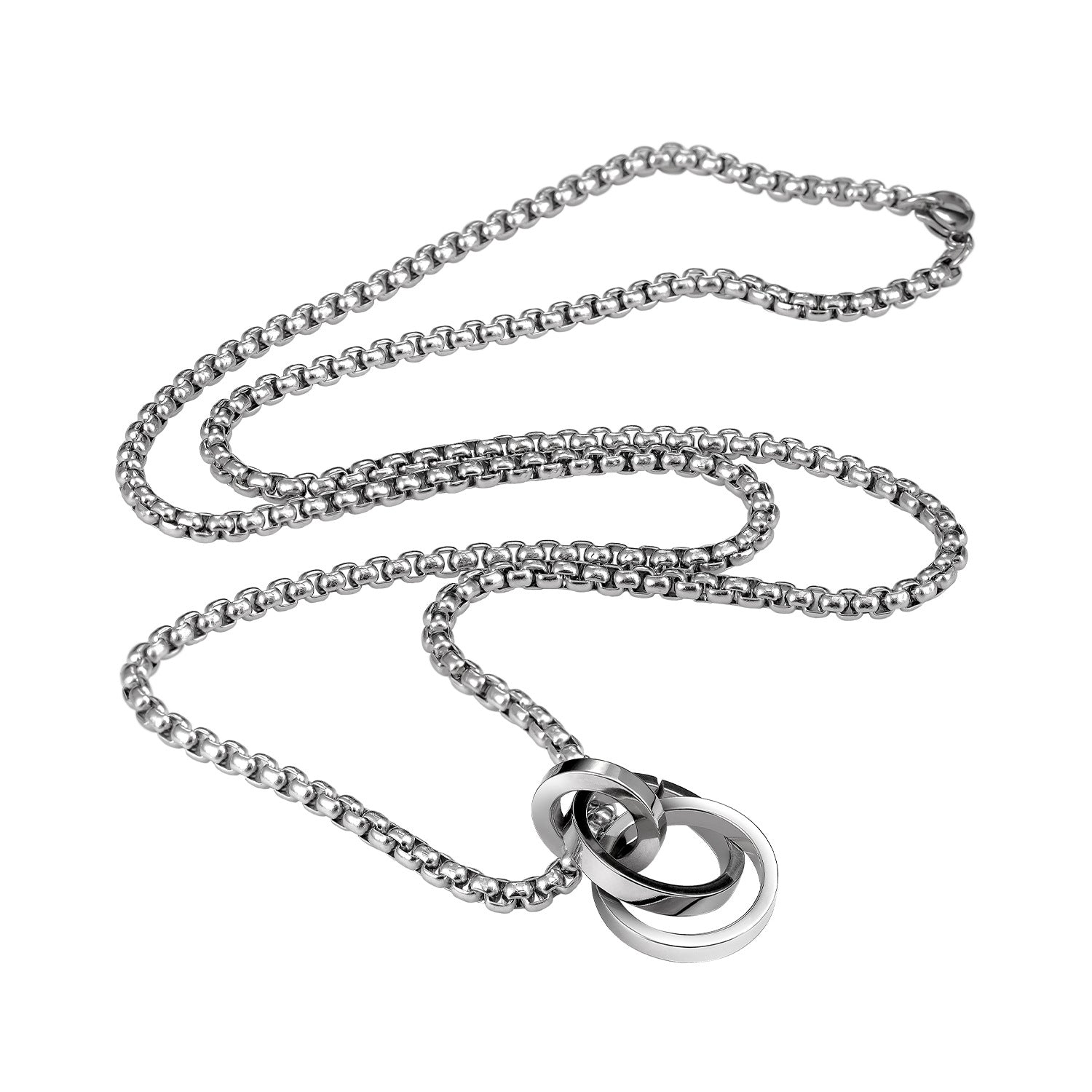 Urban Hip-hop Titanium Steel Triple Ring Necklace