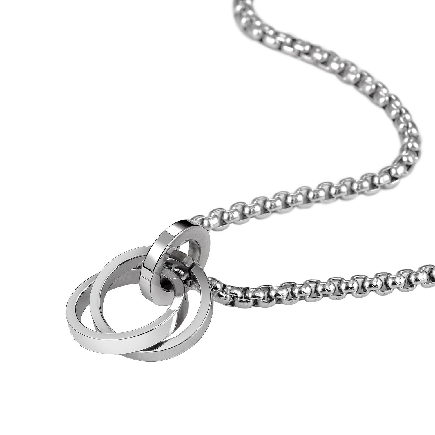 Urban Hip-hop Titanium Steel Triple Ring Necklace