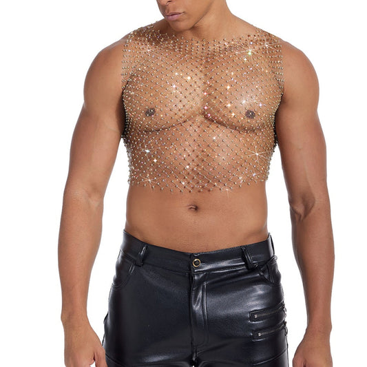Sparkle Party Fishnet Top with Rhinestones Bedazzled crop tank