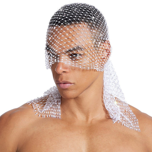 Rhinestone-Embellished Fishnet Turban Hat - Stretch Party Headpiece  22