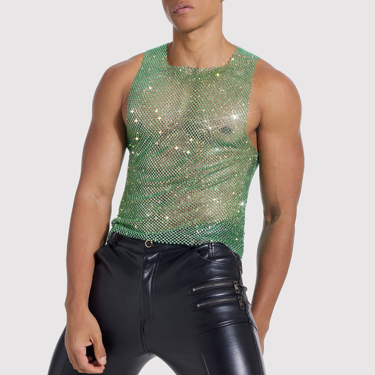 Sparkle Party Fishnet Top with Rhinestones High-density crystal covered top