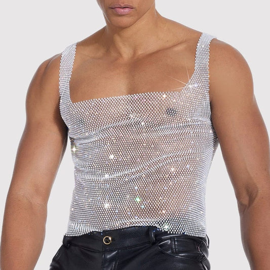 Sparkle Party Fishnet Top with Rhinestone Straps