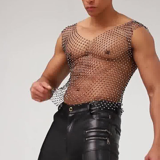 Sparkle Party Fishnet Top with Rhinestones Hotfix rhinestone