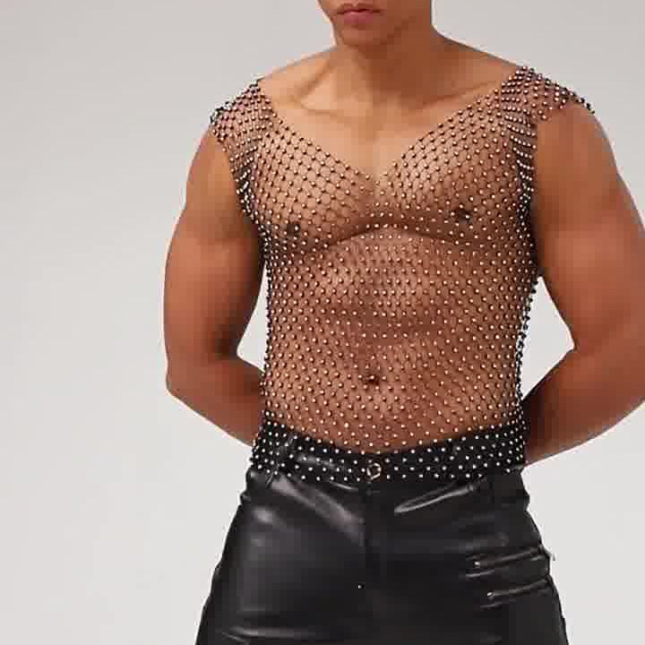 Sparkle Party Fishnet Top with Rhinestones Hotfix rhinestone